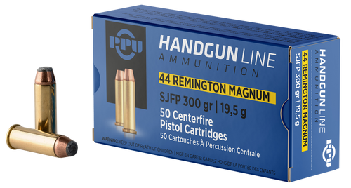 PPU PPH44MF Handgun  44RemMag 300gr Semi Jacketed Flat Point 50 Per Box/10 Case