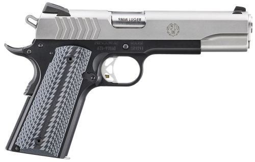Ruger  SR1911  Full Size 9mm Luger 9+1 5" Stainless Steel Barrel, Satin Stainless Steel Serrated Slide, Black Anodized Aluminum Frame w/Beavertail, Black/Gray G10 Grip
