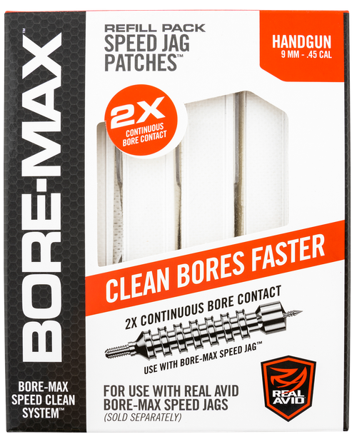 Real Avid AVBMPATCH4L Bore-Max Speed Jag Patches Refill 9mm/45 Cal Handgun 4"L Synthetic 250 Per Box