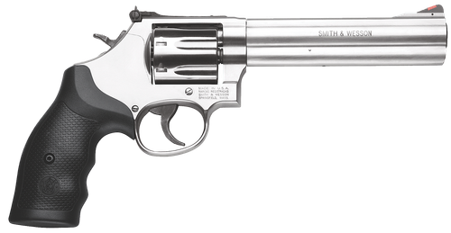 Smith & Wesson 164198 Model 686 Plus 357 Mag or 38 S&W Spl +P  Stainless Steel 6" Barrel & 7rd   Cylinder, Satin Stainless Steel L-Frame, Red Ramp Front/White Outline Rear Sights, Internal Lock