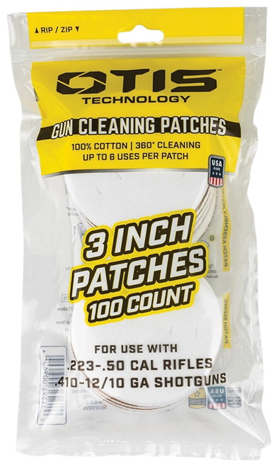 Otis FG919100 All Caliber Cleaning Patches Multi-Caliber 3" Cotton 100 Per Pkg