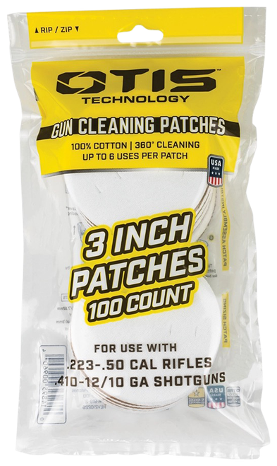Otis FG919100 All Caliber Cleaning Patches Multi-Caliber 3" Cotton 100 Per Pkg