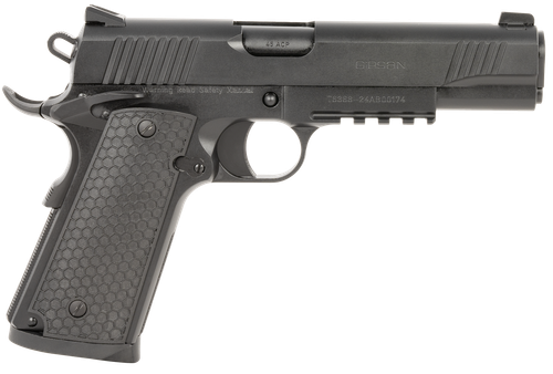 Girsan 392060 MC1911 S Untouchable Full Size 45 ACP 8+1 5" Black Steel Barrel, Black Serrated Steel Slide & Frame w/Beavertail & Picatinny Rail, Black Polymer Grip