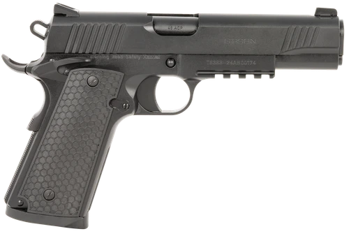 Girsan 392060 MC1911 S Untouchable Full Size 45 ACP 8+1 5" Black Steel Barrel, Black Serrated Steel Slide & Frame w/Beavertail & Picatinny Rail, Black Polymer Grip