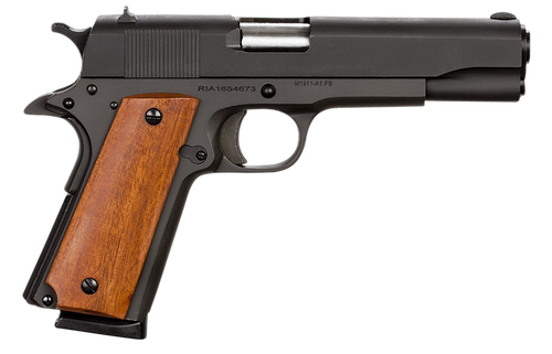 Rock Island 51421 GI Standard FS *CA Compliant 45 ACP Caliber with 5" Barrel, 8+1 Capacity, Overall Black Parkerized Finish Steel, Beavertail Frame, Serrated Slide & Wood Grip