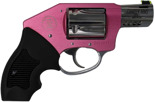 Charter Arms 53812 Off Duty Coyote 380 ACP 5rd 2" Stainless Ported Barrel, High Polished Cylinder, Pink Aluminum Frame, Black Finger Grooved Rubber Grip, Concealed Hammer