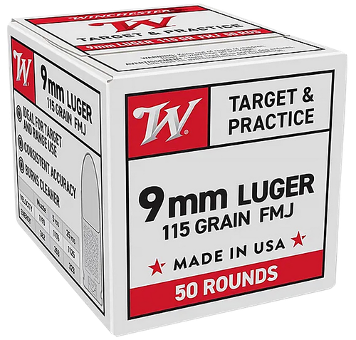 Winchester Ammo W9MM50   9mmLuger 115gr Full Metal Jacket 50 Per Box/20 Case