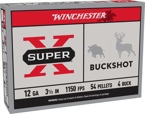 Winchester Ammo XB12L4 Super X  12Gauge 3.50" 54Pellets 4Buck Shot 5 Per Box/50 Case