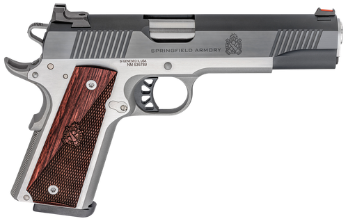 Springfield Armory PX9121L 1911 Ronin 10mm Auto 8+1, 5" Stainless Match Grade Steel Barrel, Blued Serrated Carbon Steel Slide, Stainless Steel Steel Frame w/Beavertail, Crossed Cannon Wood Grip
