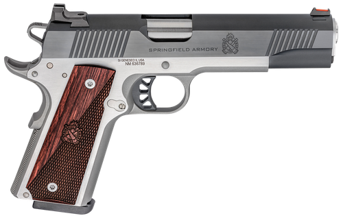 Springfield Armory PX9121L 1911 Ronin 10mm Auto 8+1, 5" Stainless Match Grade Steel Barrel, Blued Serrated Carbon Steel Slide, Stainless Steel Steel Frame w/Beavertail, Crossed Cannon Wood Grip