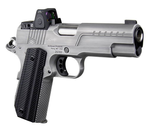Ed Brown FX2SS FX2  45 ACP 7+1 4.25" Recessed Crown Barrel, Stainless Steel Engraved American Flag/Serrated Slide, Stainless Steel Frame, Trijicon RMRcc 3.25 MOA Sight