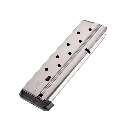 CMC Products 13111 Power Mag  10rd 38 Super Fits 1911 Government Stainless Steel w/ Black Base Pad