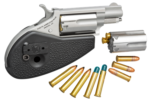 North American Arms 22MSCHG Mini-Revolver  22 LR/22 WMR 5 Shot 1.13" Stainless Steel Barrel, Frame & Cylinder, Black Synthetic Holster Grip, Exposed Hammer