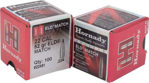 Hornady 22491 ELD Match  22 Cal .224 52 gr Extremely Low Drag Match 100 Per Box/ 40 Case