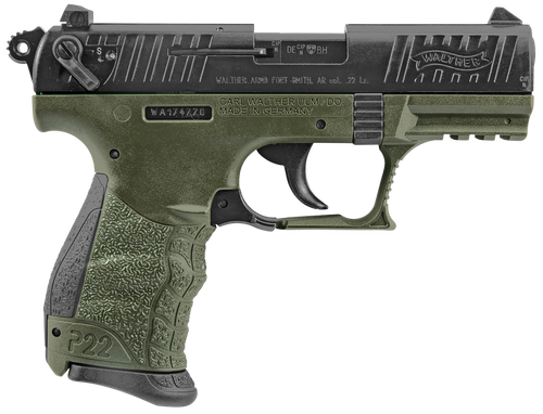 Walther Arms 5120338 P22 Military *CA Compliant 22 LR 10+1 3.42" Matte Black Tenifer Serrated/Steel Slide, OD Green Polymer Frame w/Picatinny Rail, OD Green Interchangeable Backstrap Grips