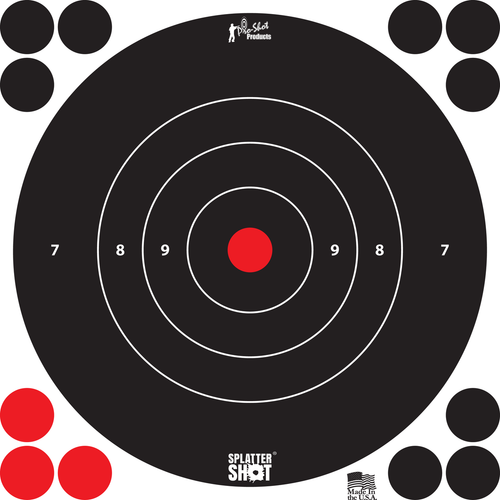 Pro-Shot 8BWHITE6PK SplatterShot  Self-Adhesive Paper Black/White 8" Bullseye 6 Pack