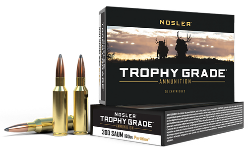 Nosler 60062 Trophy Grade  300RemSAUM 180gr Nosler Spitzer Partition 20 Per Box/10 Case