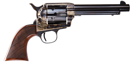 Taylors & Company 550813DE Smoke Wagon Uberti 45 Colt (Long Colt) 6 Shot 5.50" Blued Round Barrel & Cylinder, Color Case Hardened Steel Frame, Checkered Walnut Navy Grip, Exposed Hammer