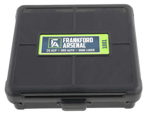 Frankford Arsenal 1083797 Hinge-Top Ammo Box 9mm/25/380ACP Black Polymer 100rd
