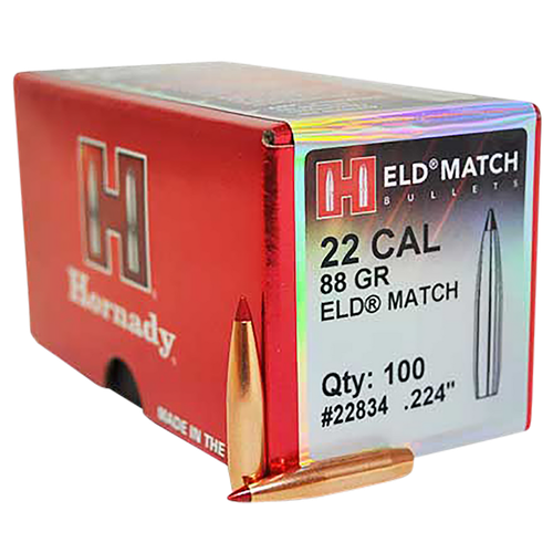 Hornady 22834 ELD Match  22 Cal .224 88 gr Extremely Low Drag Match 100 Per Box/ 25 Case