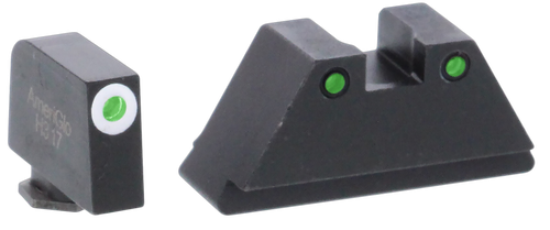 AmeriGlo GL152 Optic Compatible Sight Set for Glock  XL Tall Green Tritium White Outline Front Sight-Green Tritium Black Outline Rear Sight
