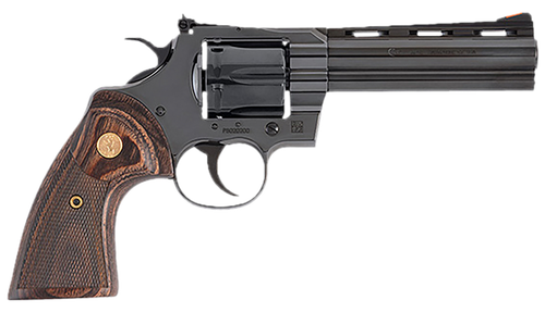Colt Mfg PYTHONBP5WTS Python  357 Mag38 Special 6 Shot 5" Blued Carbon Steel Vent Rib Barrel, Cylinder & Frame, Wood Grip, Exposed Hammer