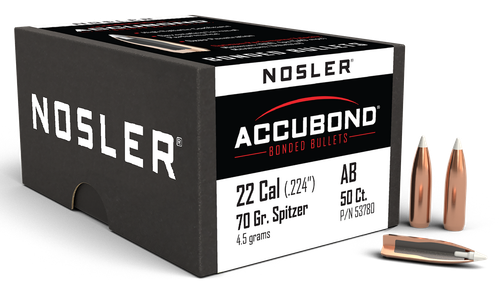Nosler 53780 AccuBond  22Cal 70gr Spitzer Point 50/Box
