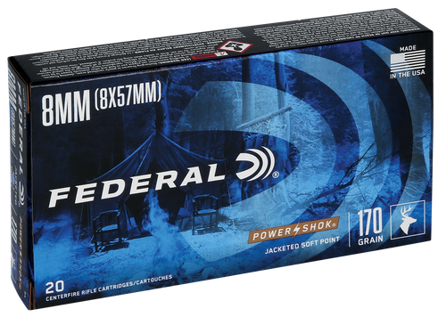 Federal 8A Power-Shok  8mmMauser 170gr Jacketed Soft Point 20 Per Box/10 Case