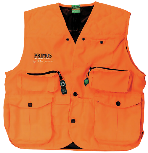 Primos 65702 Gunhunter's Hunting Vest Large Blaze Orange Features Compass & LED Light