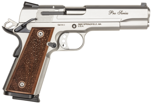 Smith & Wesson 178017 1911 Performance Center Pro  Full Size Frame 9mm Luger 10+1, 5" Stainless Steel Barrel, Matte Silver Serrated Stainless Steel Slide & Frame w/Beavertail, Wood Grip