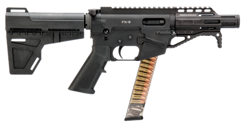 Freedom Ordnance FX9P4 FX-9  9mm Luger 31+1 4.50" Black Nitride Chromoly Steel Barrel Black Hard Coat Anodized Black KAK Shockwave Pistol Brace Black Polymer Grips Right Hand