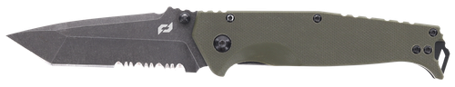 Schrade 1159324 Melee  3.50" Folding Tanto Part Serrated Dark Stonewash D2 Steel Blade 4.50" OD Green G10/SS Handle