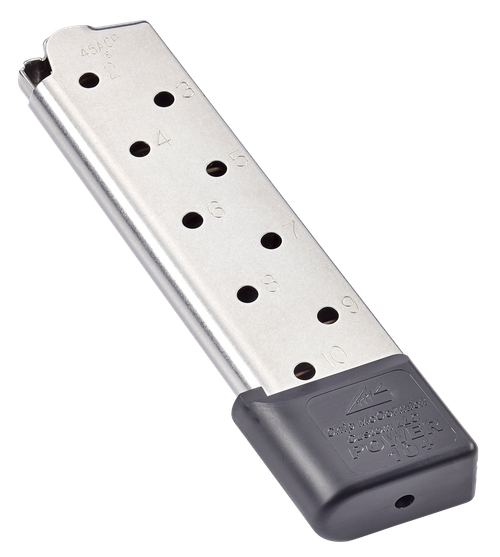 CMC Products 12150 Power Mag Plus 10rd 45 ACP Fits 1911 Government Stainless Steel w/ Black Base Pad