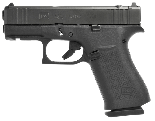 Glock UX4350201FRMOS G43X MOS Slim Sub-Compact 9mm Luger 10+1 3.41" Black GMB Barrel, Black Cerakote MOS Cut/Serrated Slide, Black Polymer Frame w/Beavertail, Black Textured Polymer Grip, Ambidextrous