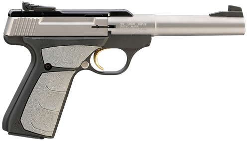 Browning 051483490 Buck Mark Camper *CA Compliant 22 LR 10+1 5.50" Tapered Bull Barrel, Matte Stainless Serrated SS Slide, Matte Black Aluminum Frame & Gray Overmolded Grips
