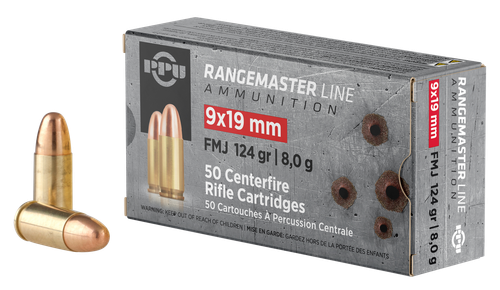 PPU PPRM9 Rangemaster  9mmLuger 124gr Full Metal Jacket 50 Per Box/20 Case