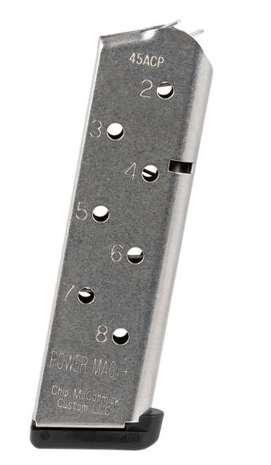 CMC Products 12131 Power Mag Plus 8rd 45 ACP Fits 1911 Government Stainless Steel w/ Black Base Pad