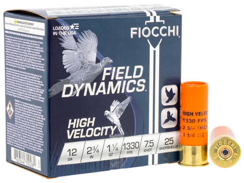 Fiocchi 12HV75 Field Dynamics High Velocity 12Gauge 2.75" 1 1/4oz 7.5Shot 25 Per Box/10 Case