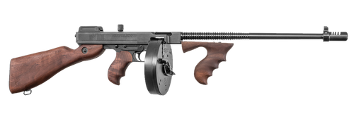 Thompson T150D 1927A-1 Deluxe 45 ACP Caliber with 16.50" Barrel, 20+1 Capacity (Stick), 50+1 Capacity (Drum), Blued Metal Finish, American Walnut Stock Wood Grip Right Hand