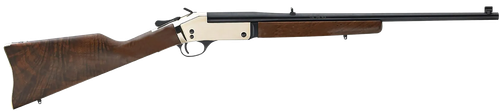 Henry H015B44 Single Shot  44 Rem Mag Caliber with 1rd Capacity, 22" Blued Barrel, Polished Brass Metal Finish & American Walnut Stock, Right Hand (Full Size)