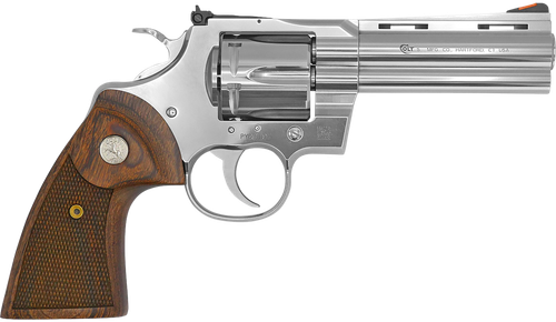 Colt Mfg PYTHONSP4WTS Python  38 Special/357 Mag 6 Shot 4.25" Stainless Vent Recessed Target/Vent Rib Barrel, Cylinder & Frame, Walnut w/Colt Medallion Grip