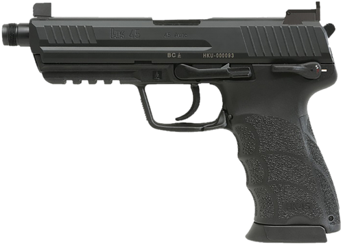 HK 81001117 HK45 V1 .45 ACP 10+1 4.46" Black Threaded Barrel, Black Cerakote Serrated Steel Slide, Black Polymer Frame w/Picatinny Rail, Ambidextrous