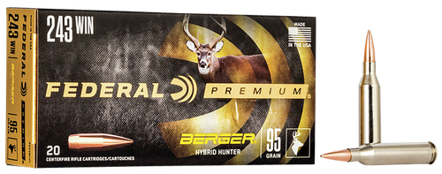 Federal P243BCH1 Premium  243Win 95gr Berger Hybrid Hunter 20 Per Box/10 Case