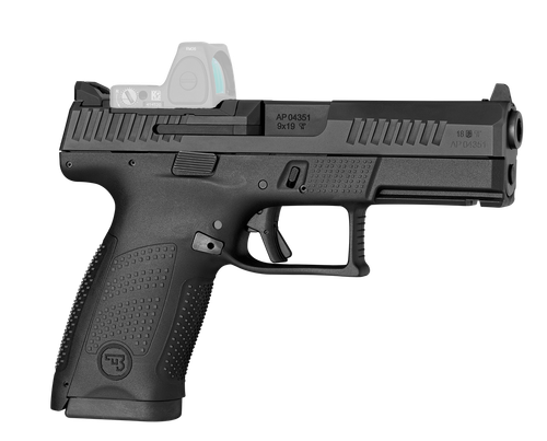 CZ-USA 91536 P-10 C  Compact Frame 9mm Luger 15+1 4.02" Black Carbon Steel Barrel, Black Nitride Optic Ready/Serrated Steel Slide, Black Polymer Frame w/Picatinny Rail, Interchangeable Backstrap Grip