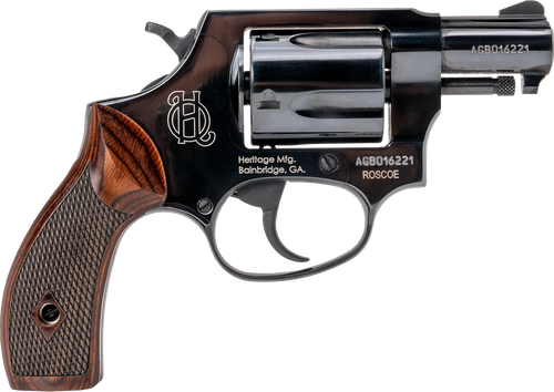 Heritage Mfg HR38B2W Roscoe  Small Frame 38 Special +P 5rd 2" Black Polished Alloy Steel Barrel & Cylinder, Black Polished Carbon Steel Frame, Wood Grip, Transfer Bar Safety
