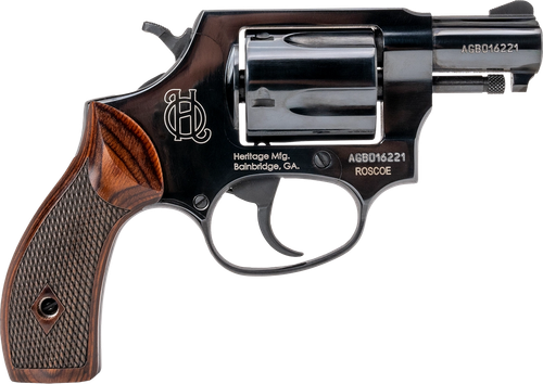 Heritage Mfg HR38B2W Roscoe  Small Frame 38 Special +P 5rd 2" Black Polished Alloy Steel Barrel & Cylinder, Black Polished Carbon Steel Frame, Wood Grip, Transfer Bar Safety