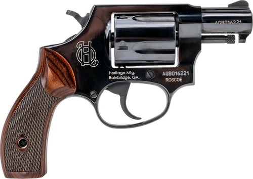 Heritage Mfg HR38B2W Roscoe  Small Frame 38 Special +P 5rd 2" Black Polished Alloy Steel Barrel & Cylinder, Black Polished Carbon Steel Frame, Wood Grip, Transfer Bar Safety
