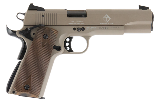 GSG GSG2210M1911T 1911  22 LR 10+1 5" Threaded Barrel, Tan Serrated Slide & Zinc Alloy w/Beavertail Frame, Double Diamond Walnut Grip
