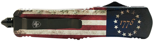 Templar Knife SBRF331 Gen II Betsy Ross Flag Small 2.69" OTF Drop Point Plain Black Oxide Stonewashed Black 440C SS Blade, 4.31" Betsy Ross Flag Aluminum Handle Glass Breaker