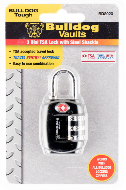 Bulldog BD8020 TSA Lock  Open With Combination Black Steel